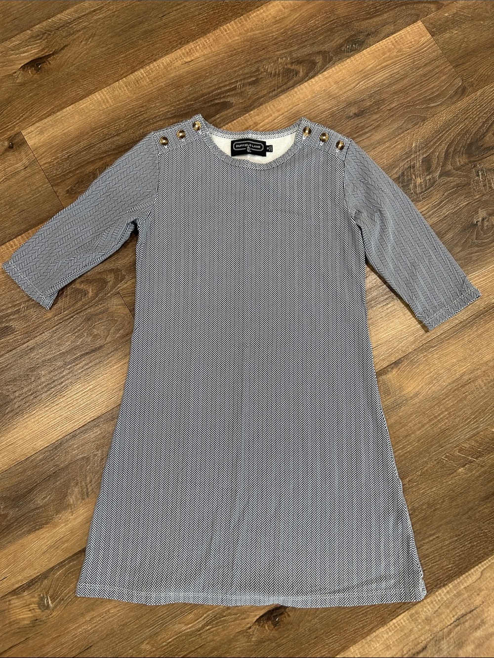 Duffield Lane Girl’s Navy/White pattern pull on 3/4 length sleeve Dress size 10
